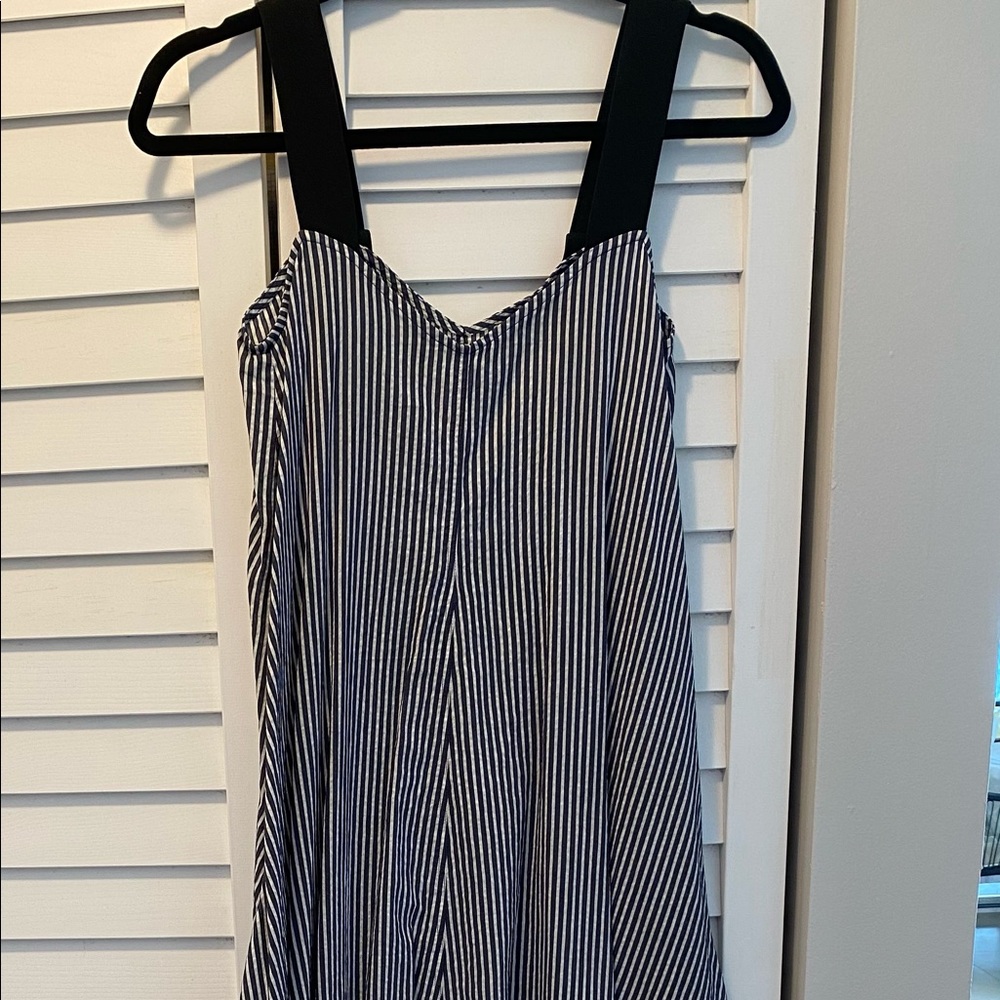 Long striped dress. Dark blue & white. Ankle length. All sizes